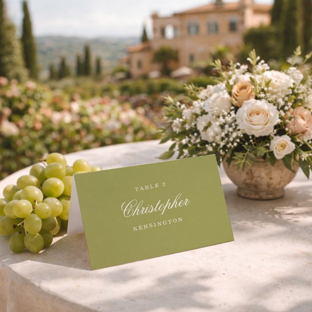 Carte de Table de Mariage Calligraphiée Vert Olive (Créateur téléchargé)