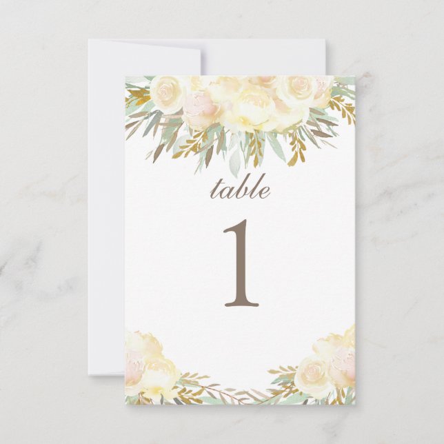 Carte de table de mariage Champagne Cream | Floral (Devant)