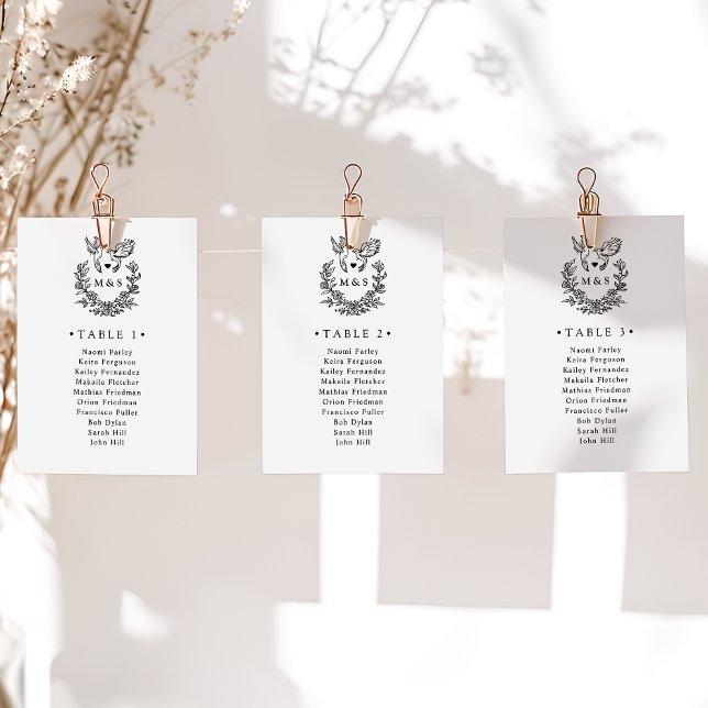 Carte de table de mariage colombes botaniques mini (Créateur téléchargé)