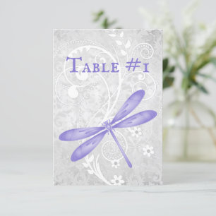 Carte de table de mariage de libellules violettes