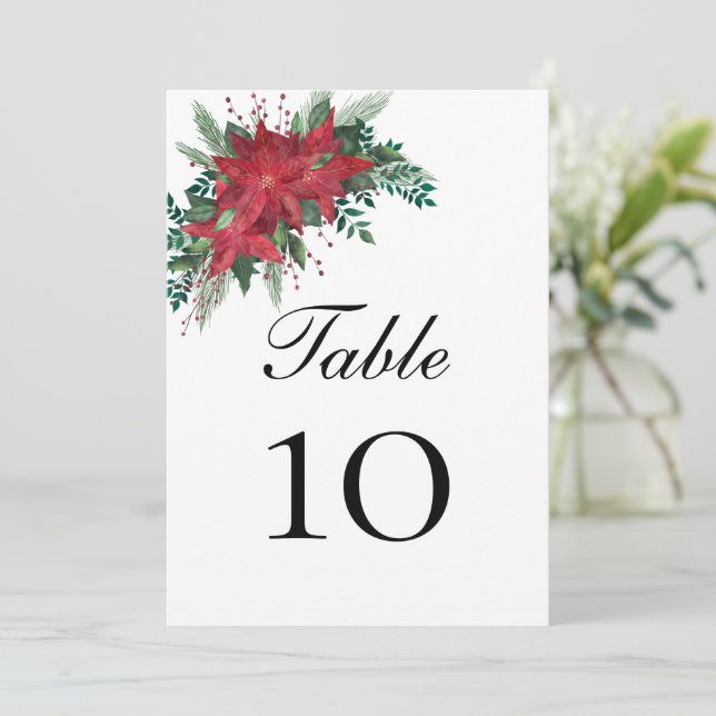 Carte de table de mariage de Noël poinsettia (Debout devant)