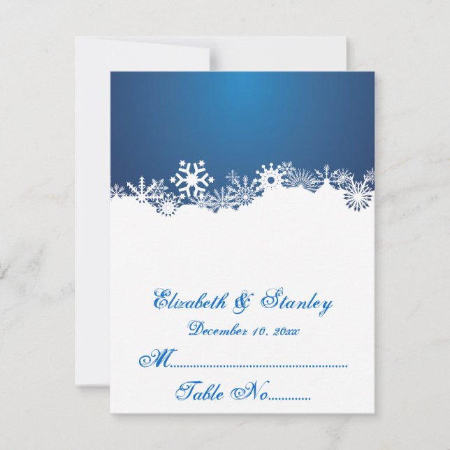 Carte de table de mariage d'hiver bleu flocon de n (Devant)