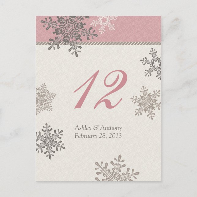 Carte de table de mariage d'hiver Pink Ivory Snowf (Devant)