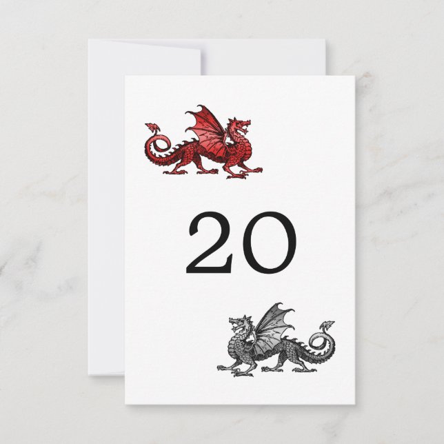 Carte de table de mariage Dragon Argenté Rouge (Devant)