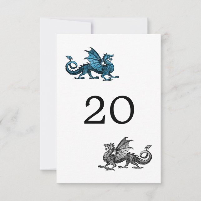 Carte de table de mariage Dragon Bleu Argent (Devant)