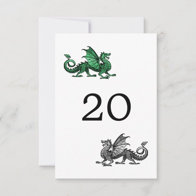 Carte de table de mariage Dragon Vert Argent (Devant)
