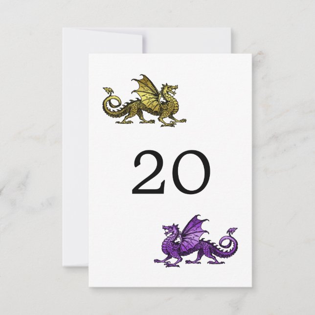 Carte de Table de Mariage Dragon Violet Or (Devant)