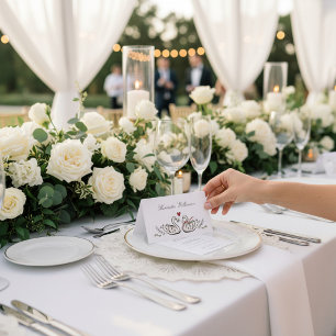 Carte de table de mariage élégant couple cygne amo