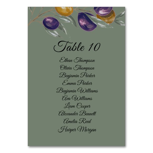 Carte de table de mariage élégante vert olive avec (Par défaut)