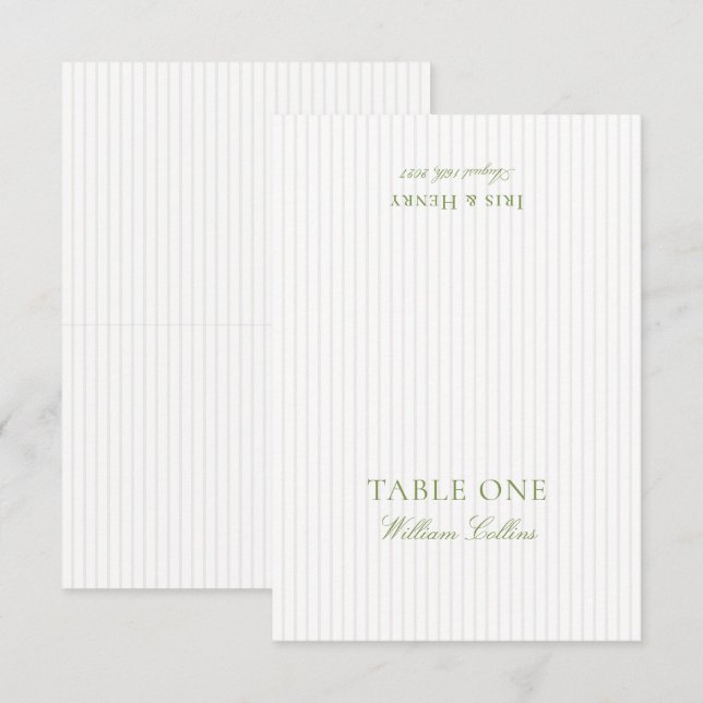 Carte de Table de Mariage Élégante Vert Sauge et B (Devant / Derrière)