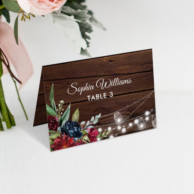 Carte de Table de Mariage en Bois Rustique Fleurs  (Créateur téléchargé)