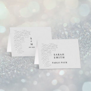 Carte de table de mariage Faux Embossed White Rose