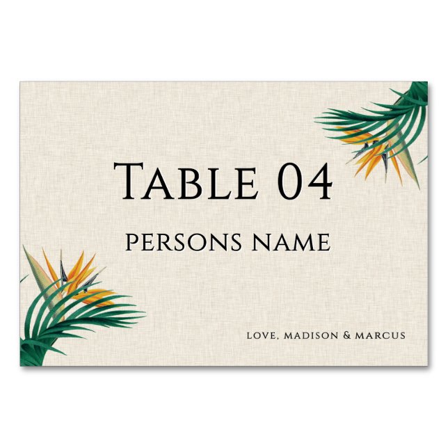 Carte de table de mariage Fleurs Tropicales Élégan (Devant)