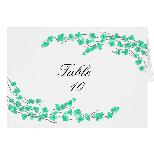 Carte de table de mariage - Fleurs turquoise (Devant Horizontal)