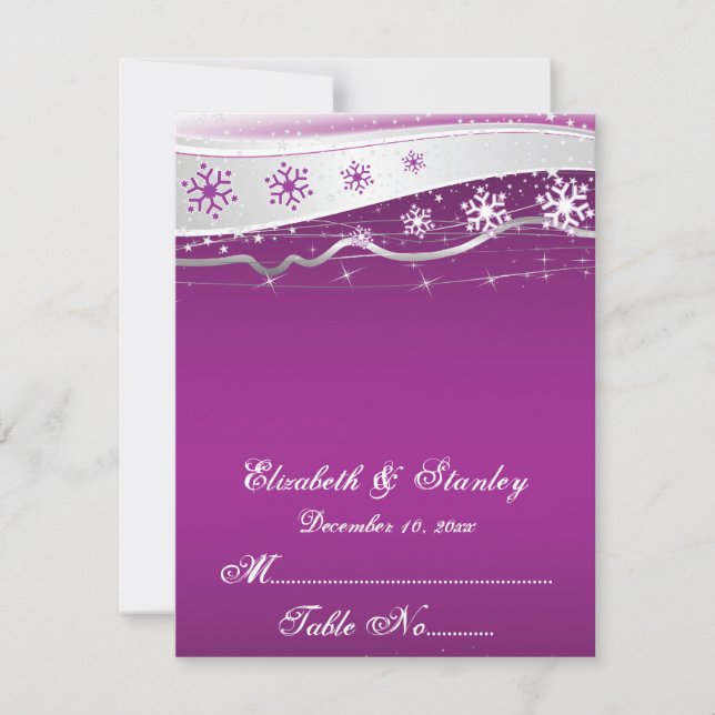 Carte de table de mariage flocon de neige violet g (Devant)