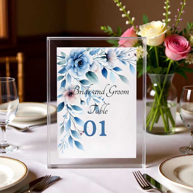 Carte de table de mariage florale bleue élégante (Créateur téléchargé)