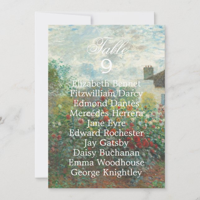 Carte de table de mariage florale d'art de Monet (Devant)