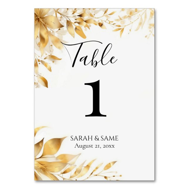 Carte de table de mariage florale élégante en or (Par défaut)