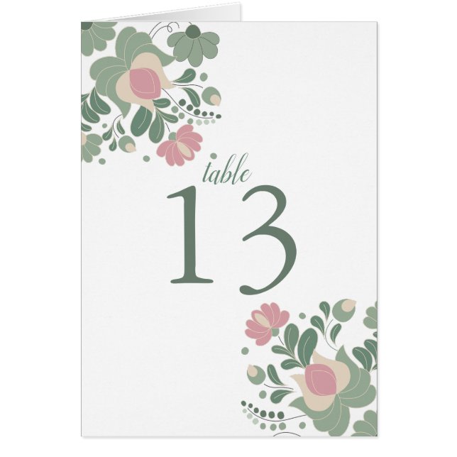 Carte de table de mariage folklorique à fleurs sau (Devant)