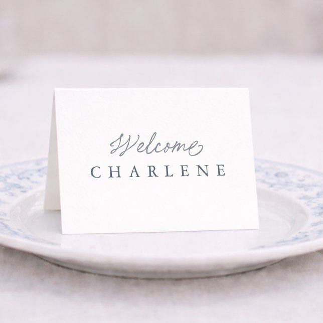 Carte de table de mariage française bleu poussiére (Créateur téléchargé)