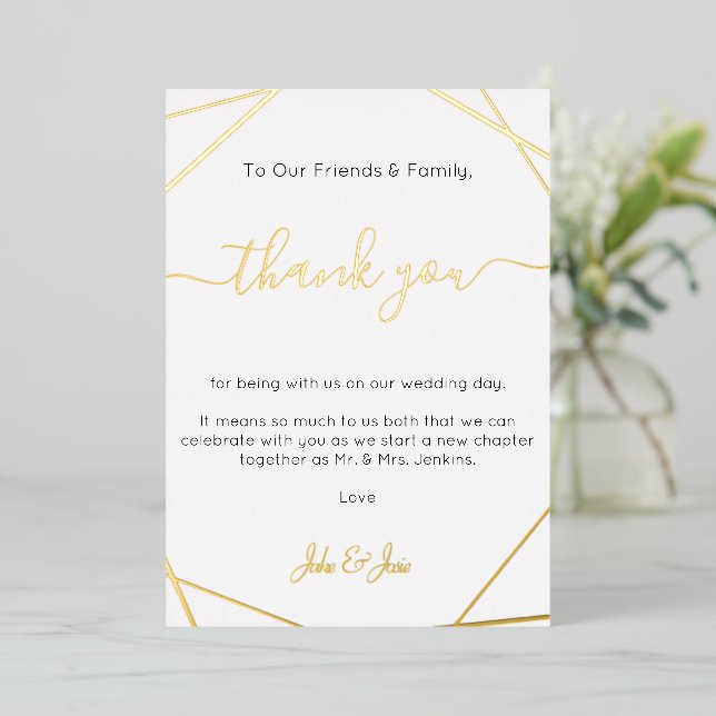 Carte de table de mariage géométrique en or remerc (Debout devant)