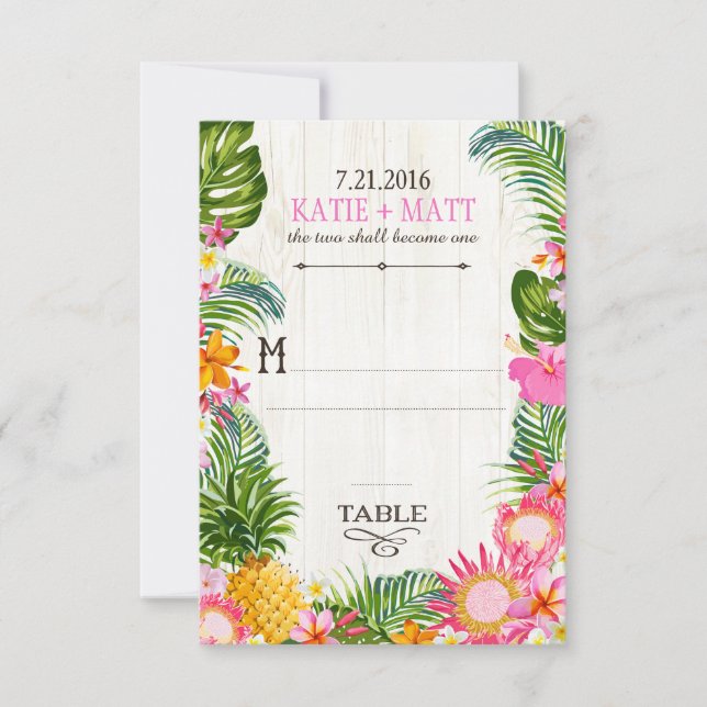 Carte de table de mariage hawaïen Luau Plage Rusti (Devant)