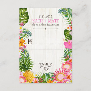 Carte de table de mariage hawaïen Luau Plage Rusti