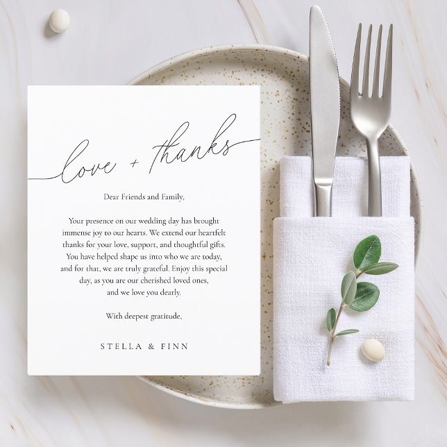 Carte de table de mariage Love + Thanks écriture m (Modern Script Love + Thanks Wedding Place Card)