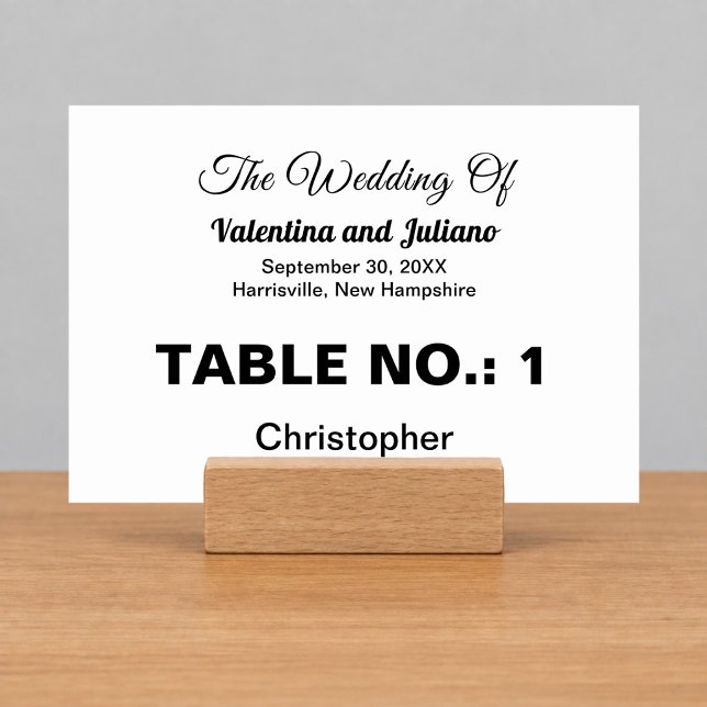 Carte de table de mariage noir et blanc basée sur  (Créateur téléchargé)