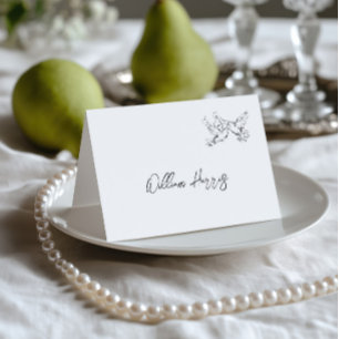 Carte de table de mariage noir et blanc dessinée à