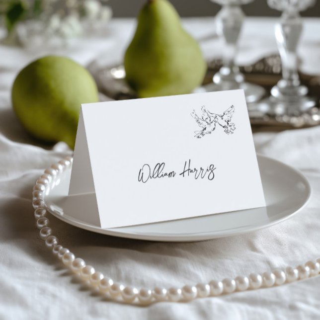 Carte de table de mariage noir et blanc dessinée à (Hand Drawn Black & White Wedding Place Card)