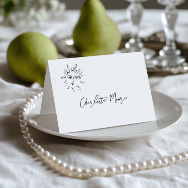 Carte de table de mariage noir et blanc dessinée à (Hand Drawn Black & White Wedding Place Card)