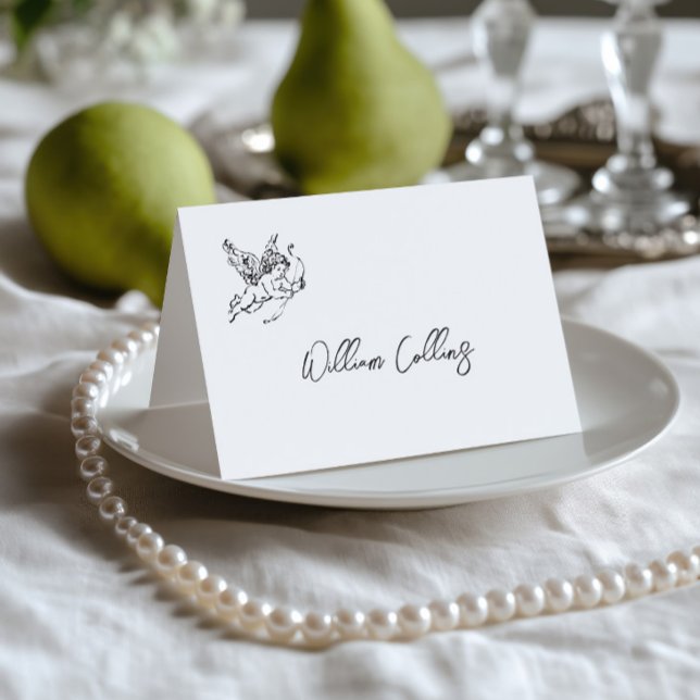 Carte de table de mariage noir et blanc dessinée à (Hand Drawn Black & White Wedding Place Card)