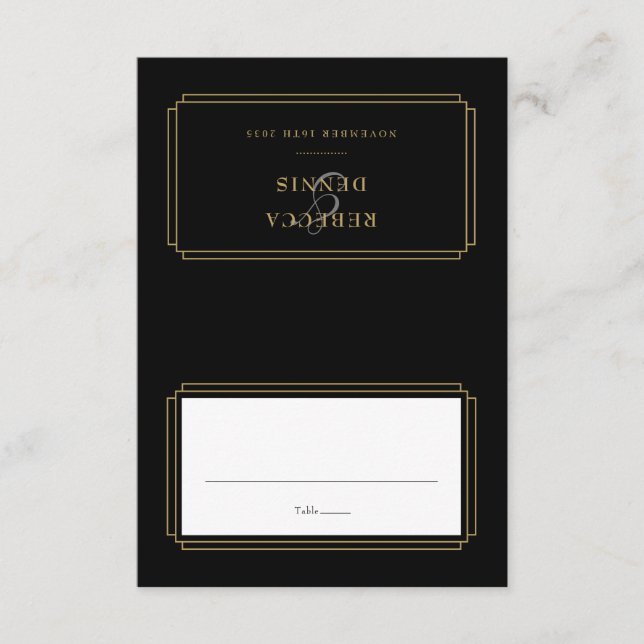 Carte de table de mariage noir et or Classic Deco (Devant)
