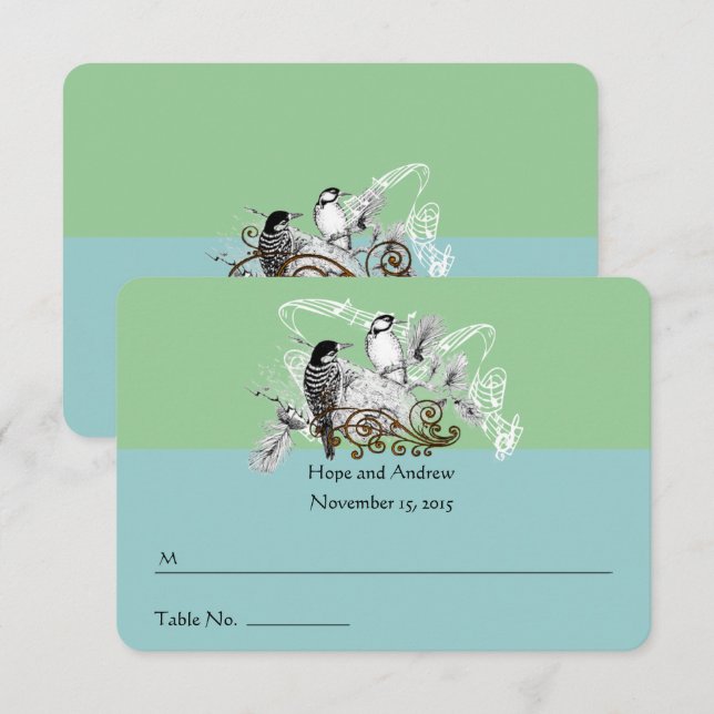 Carte de table de mariage Oiseaux de l'amour Vinta (Devant / Derrière)