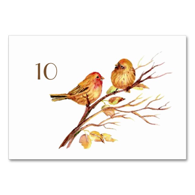 Carte de table de mariage oiseaux marron aquarelle (Devant)