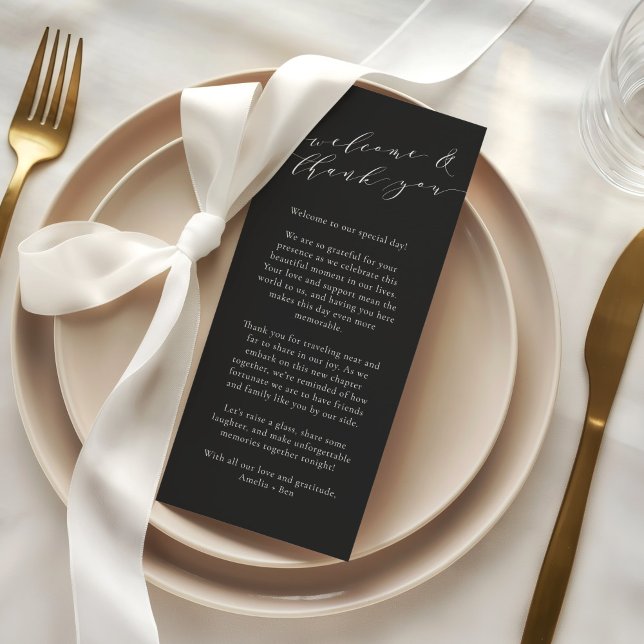 Carte de table de mariage personnalisée Merci Noir (Créateur téléchargé)