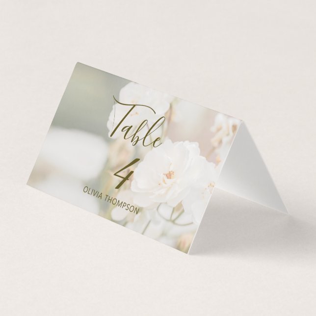 Carte de Table de Mariage Photo de Roses Blanches  (Front)