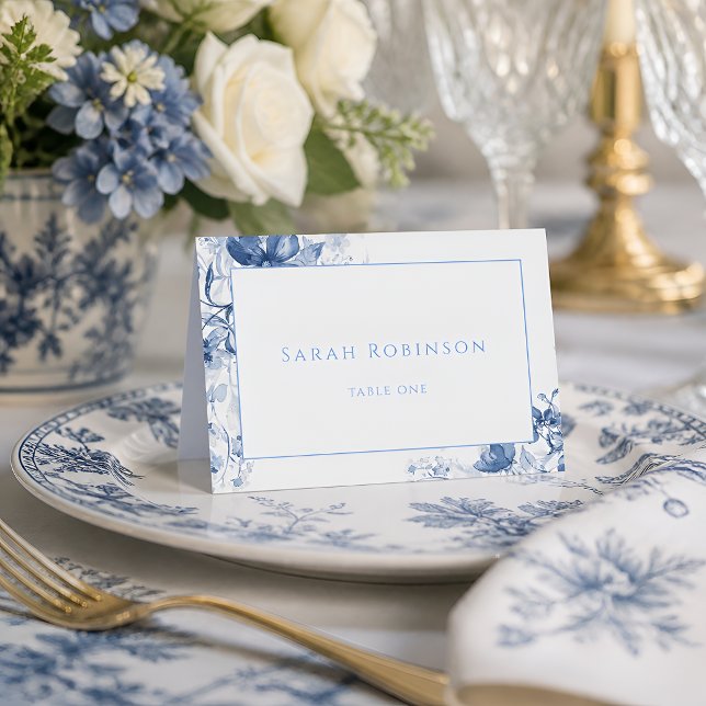 Carte de table de mariage pliée florale toile bleu (Créateur téléchargé)