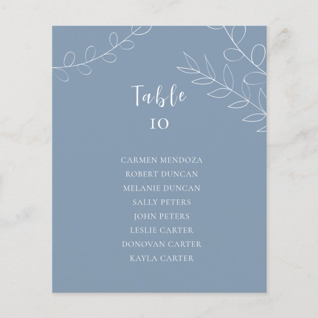 Carte de table de mariage poussiéreuse bleu budget (Devant)