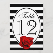 Carte de table de mariage rose rouge noir et blanc