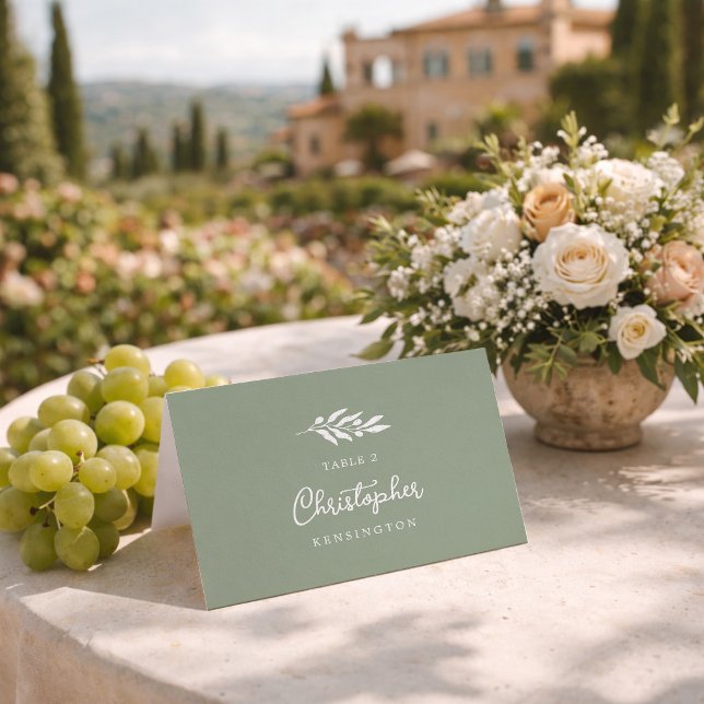 Carte de table de mariage vert sauge olive argent  (Créateur téléchargé)
