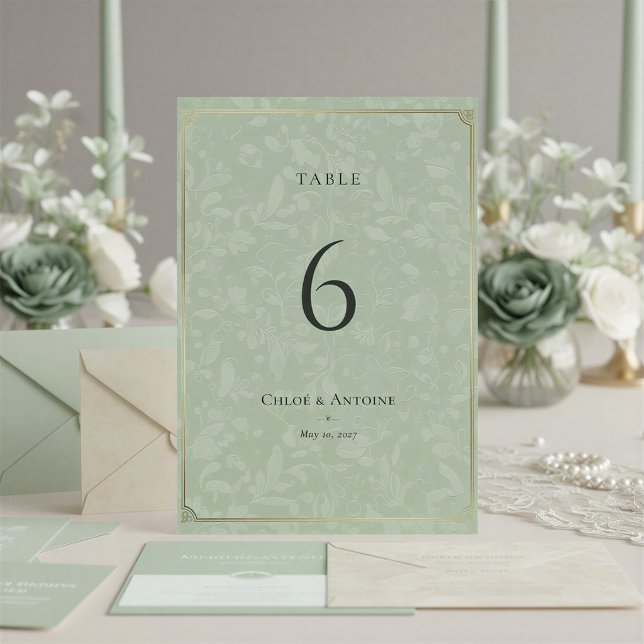Carte de table de mariage vert sauge pastoral fran (Créateur téléchargé)