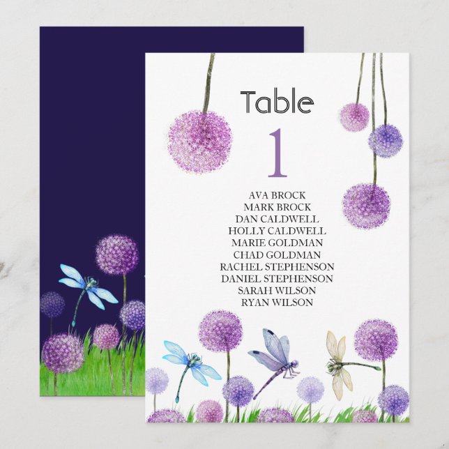 Carte de table de plan de salle avec jolie calligr (Devant / Derrière)