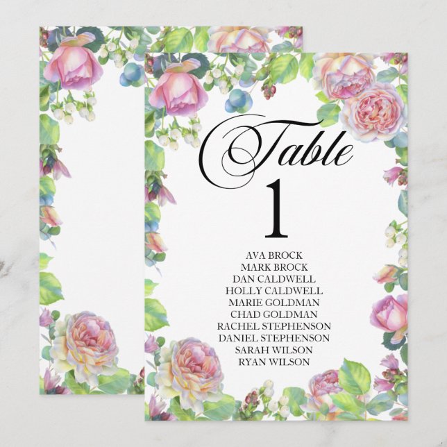 Carte de table de plan de salle Calligraphie adora (Devant / Derrière)