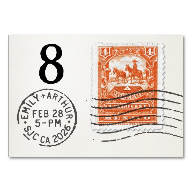 Carte de table de réception de mariage E&A 8 Mexiq (Dos)