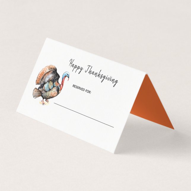 Carte de table de Thanksgiving dinde aquarelle (Front)