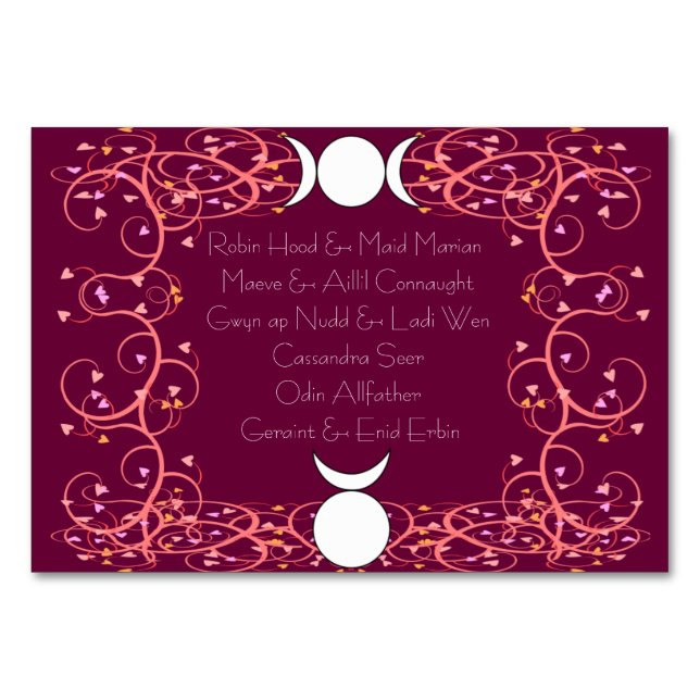 Carte de table Dieu et déesse Wiccan Handfasting N (Dos)