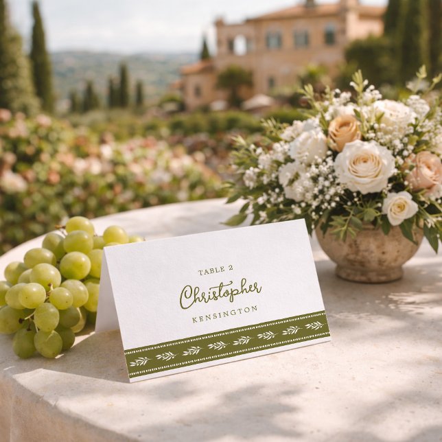 Carte de table élégante de mariage vert olive tosc (Créateur téléchargé)