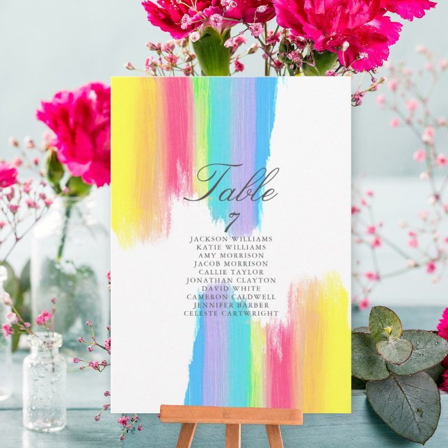 Carte de table élégante Mariage Aquarelle Rainbow (Créateur téléchargé)